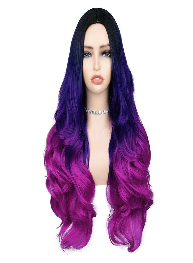 Quantum Love Long Purple Wavy Wigs Ombre Purple Body Wave Mermaid Hair Wig for Women Middle Part Colorful Curly Synthetic Hair for Halloween Cosplay Daily Party Use - Image 2